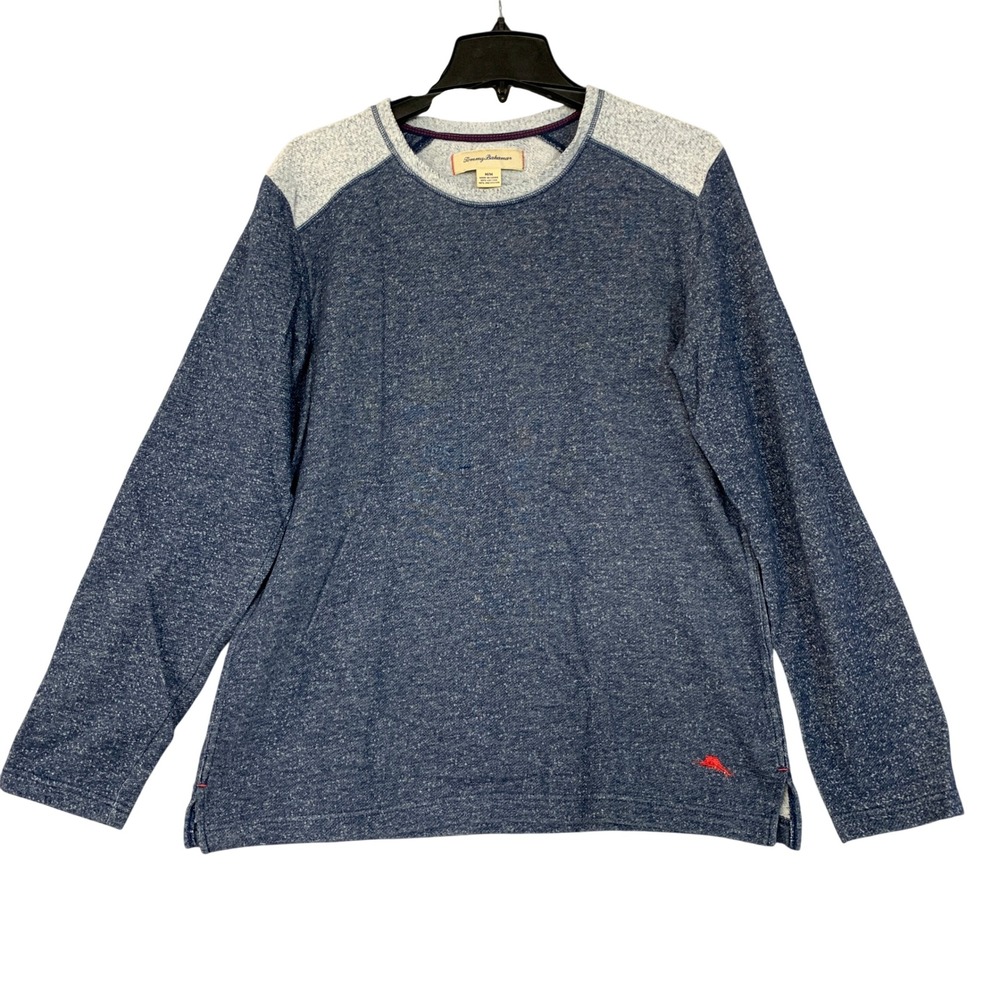 Tommy Bahama Men's M Blue Marl Pullover Shirt  Long Sleeve Fleece Sweatshirt